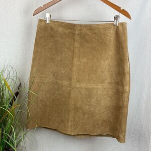 Brown Suede Leather Knee Length Skirt 8